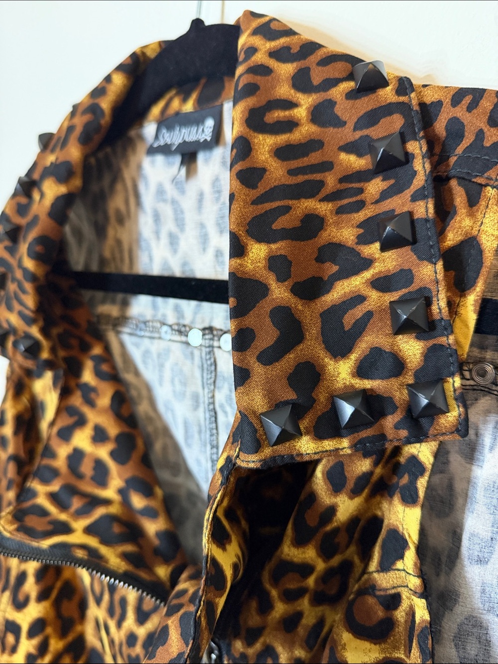 Sourpuss Leopard Print Studded Moto Vest - Picture 6 of 6